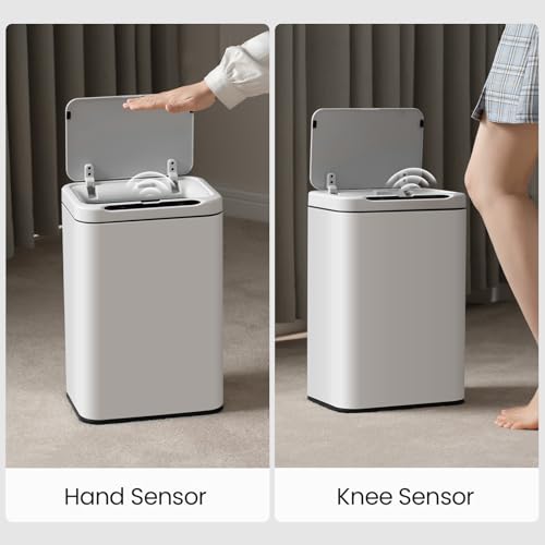 ELPHECO Stainless Steel Office Trash Can 6.6 Gallon Motion Sensor White | Automatic Garbage Bin Rectangular Touch Free Waste Bin for Hotel and Living Room, 2AA - color: White