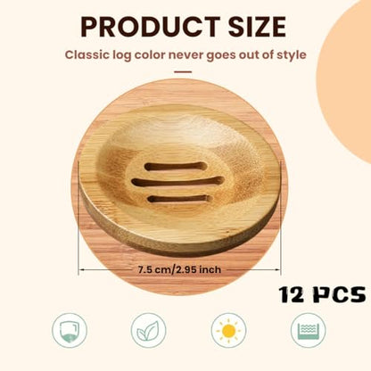 12 Pcs Round Bamboo Soap Dishes Self Draining Wooden Soap Holder Bar Soap Tray for Bathroom Kitchen Shower Sink