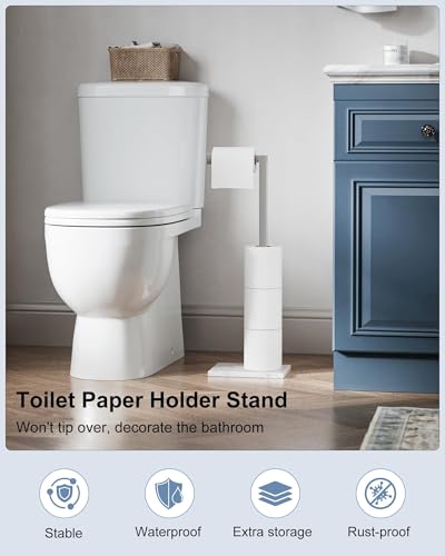 Freestanding Toilet Paper Holder Stand Brushed Nickel Tissue Roll Holder | SUS 304 Stainless Steel Rustproof 22 Inch Rotating Bathroom Toilet Paper Stand for 4 Rolls with Marble Base by HOMEMYSTIQUE - color: Brushed Nickel