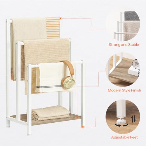 HOOBRO Free Standing Towel Rack, 3 Tier Blanket Rack, Blanket Holder for Bathroom, 16.9" L x 11" W x 31.9" H, Industrial Metal Drying and Display Rack with Shelf, White and Grey WG03LB01 - color: White + Grey, size: 16.9"L x 11"W x 31.9"H