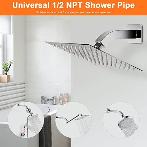 Shower Arm with Flange and Teflon Tape, Wall Mounted Square Shower Pipe 304 Stainless Steel Extension Arm for Fixed Shower Head & Handheld Shower (6 Inch, Chrome) - color: Chrome, style: 6 Inch