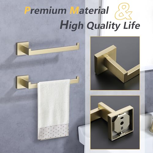 LANC Bathroom Hand Towel Holder Brushed Gold Hand Towel Bar 10 Inche Right Side Square Towel Ring for Kitchen Restroom Wall Mounted Stainless Steel Modern Towel Racks Hanger, A8806BG - color: Brushed Gold, size: 1 Pack(Right Hand)