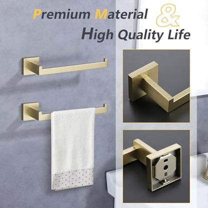 LANC Bathroom Hand Towel Holder Brushed Gold Hand Towel Bar 10 Inche Right Side Square Towel Ring for Kitchen Restroom Wall Mounted Stainless Steel Modern Towel Racks Hanger, A8806BG - color: Brushed Gold, size: 1 Pack(Right Hand)