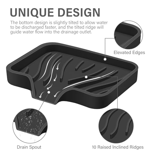 2PCS Self Draining Soap Holder,Spofit Silicone Soap Dish, Suitable for for Kitchen, Bathroom, Shower, Bath Tub,Soap Container (Black) - color: Black