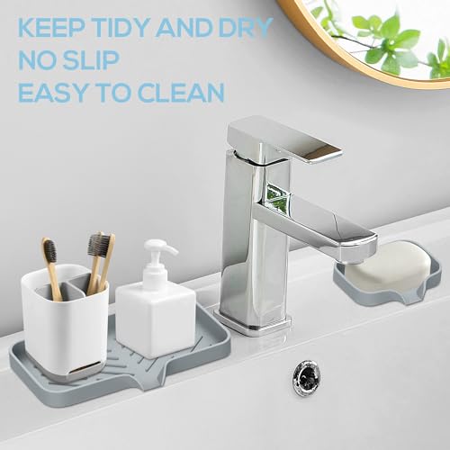 Kitchen Sink Tray,3 Pcs Silicone Sponge Holder for Kitchen Sink Organizer, Kitchen Soap Tray Self Draining Soap Dish for Bathroom - color: Gray-3 Pcs
