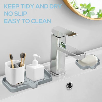 Kitchen Sink Tray,3 Pcs Silicone Sponge Holder for Kitchen Sink Organizer, Kitchen Soap Tray Self Draining Soap Dish for Bathroom - color: Gray-3 Pcs