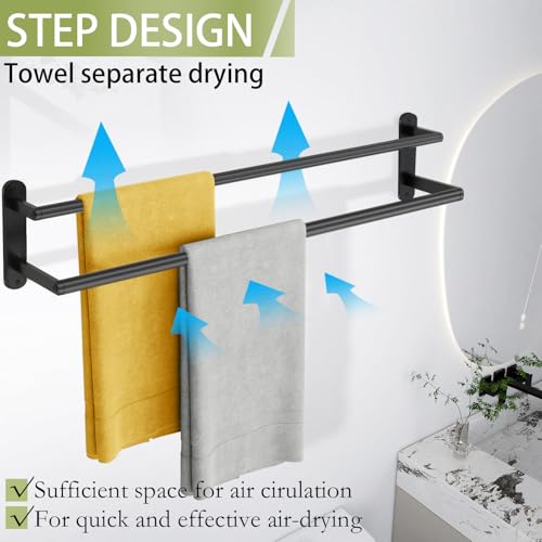Double Towel Bar 32 Inch, Towel Racks for Bathroom, Wall Mount Bathroom Towel Holder, Stainless Steel Bathroom Towel Rack, Towel Rod Double Towel Hanger(Matte Black) - size: 32 Inch