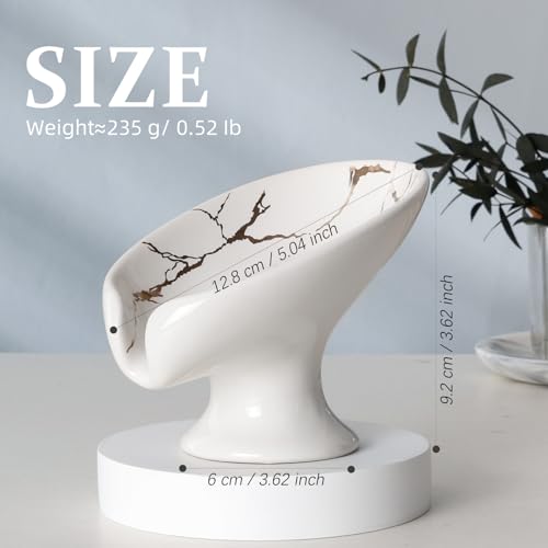 Soap Dish, Soap Holder Self Draining Leaf Shape Soap Dishes, Ceramic Drain Soap Dish for Sink Bathroom Shower Kitchen, Easy to Clean Keeps Soap Dry, Cream White & Gold Marble Pattern, ANTIS'S HOME - color: 1pcs-marble White