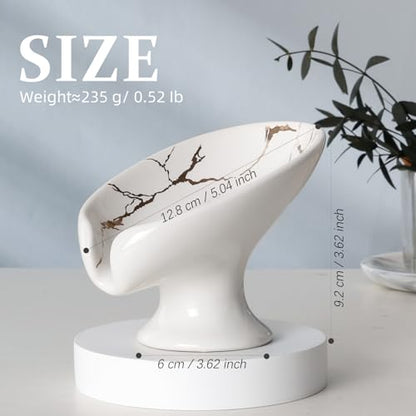 Soap Dish, Soap Holder Self Draining Leaf Shape Soap Dishes, Ceramic Drain Soap Dish for Sink Bathroom Shower Kitchen, Easy to Clean Keeps Soap Dry, Cream White & Gold Marble Pattern, ANTIS'S HOME - color: 1pcs-marble White