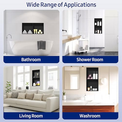 NLShan Shower Niche No Tile Needed: Recessed and Stainless Steel Wall Niche with Double Shelves - Easy Installation for Shower Storage