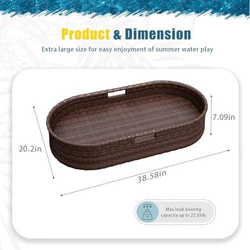 Devoko Pool Floating Tray 38”x20” Wicker Swimming Pool Drink Holders, Brown | Large Oval Portable Serving Tray with Handles Wicker Swimming Pool Bar Accessories Floating Table for Adults, Spas, Parties - color: Brown
