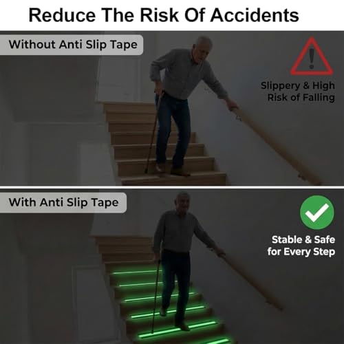 Anti Slip Tape 2" x 33',with Glow-in-the-Dark Strip, Heavy Duty Grip Tape Non Skid Traction Tape for Stairs Outdoor Steps Ramps Decks, Waterproof Tape for Indoor Bathroom Kitchen Garage Safety - size: 2" x 33ft Glow Strip