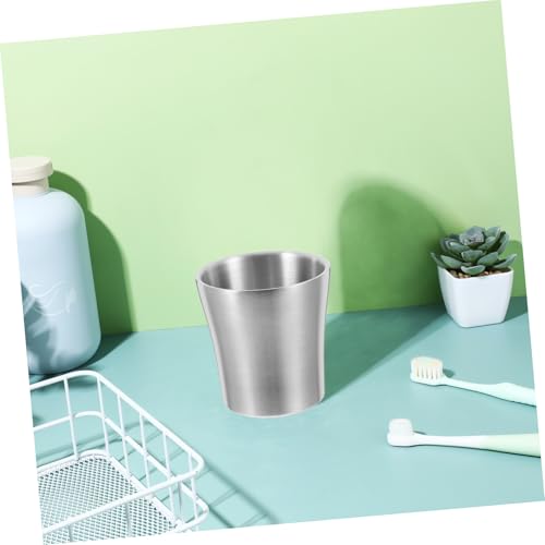 Holibanna Stainless Steel Water Cup Slim Waist Design for Travel and Bathroom Use Versatile Mouth Rinse and Toothbrush Holder Lightweight Metal Tumbler with Ergonomic Grip