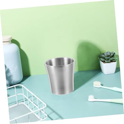 Holibanna Stainless Steel Water Cup Slim Waist Design for Travel and Bathroom Use Versatile Mouth Rinse and Toothbrush Holder Lightweight Metal Tumbler with Ergonomic Grip