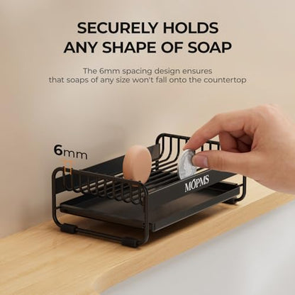 MOPMS Soap Dish for Shower, Carbon Steel Bar Soap Holder with Drainage | Durable Soap Saver with Water Tray for Bathroom, Kicthen Sink and Countertop - color: Black