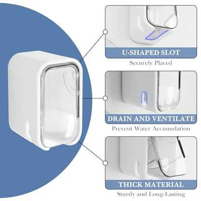 4 Pack Toothbrush Holders for Bathrooms Shower, Wall Mount Toothbrush Organizer with Cover, Self Adhesive Electric Toothbrush Storage, Quick Dry Toothbrush Hanger (Clear) - color: Clear