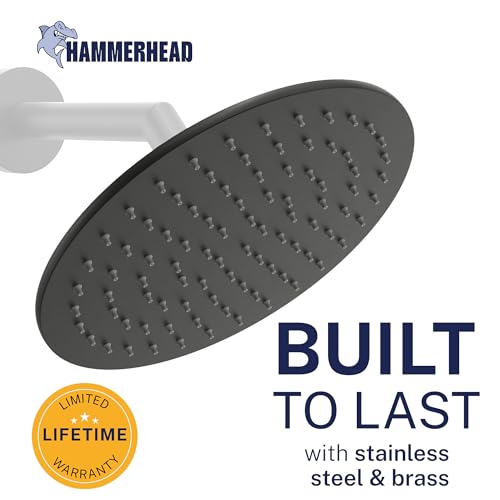 HammerHead Showers® Solid Metal 8 Inch Rainfall Shower Head – MATTE BLACK - Shower Head Rainfall - 2.5 GPM High Flow Shower Head Optimized for Pressure – Large Round Rain Shower Heads - color: Matte Black, size: 2.5 GPM