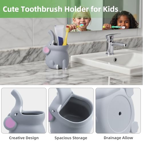 Kids Toothbrush Holder Toothbrush Organizer – Durable Silicone Animal Tooth Brush Holder – Easy to Clean Toothbrush and Toothpaste Holder – Toothbrush Holders for Bathrooms by Lily’s Home - Elephant - color: Elephant
