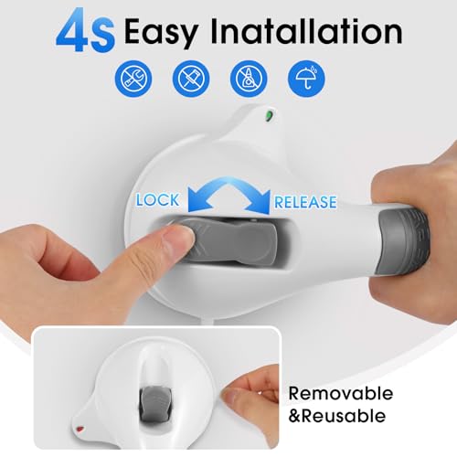 Suction Grab Bar with Safety Indicator for Bathtub Shower Bathroom, Heavy Duty Handrail Removable Reusable for Elderly Disabled and Kids, Anti-Slip Grip, No Drilling Tool Free, Waterproof Grey - size: 12'' 1 Pack
