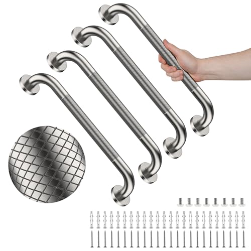 4 Pack 20 in Shower Grab Bar,YuanDe Brushed Nickel Bathroom Grab Bar Handle | Anti-Slip Knurled Grip,Stainless Steel Bath Balance Bar,1.25"Diameter Safety Hand Rail Support,Handicap Injury Elderly Senior - color: Brushed Nickel, size: 20 Inch