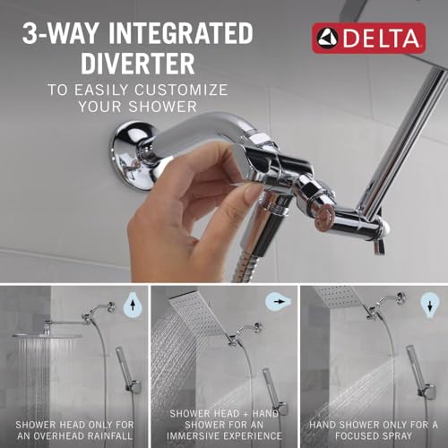Delta Faucet 10-inch Raincan Shower Head and Hand Held Shower Combo, Chrome Square Shower Head, Rainfall Shower Head, Hand Shower, High Pressure Shower Head, 1.75 GPM Flow Rate, Chrome 75527 - color: Chrome