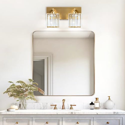 Gold Crystal Bathroom Vanity Light, 2-Light Modern Bathroom Lighting Fixtures Over Mirror,Chrome Wall Sconce Light Fixtures with Square Shade - color: Gold-Square Shade, size: 2-LIGHT
