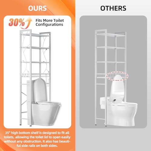 Over-The-Toilet Storage Rack, 4-Tier Bathroom Organizer Shelf Over Toilet with Adjustable Shelf and Basket, Freestanding Space Saver Bathroom Shelves Above Toilet for Room (Pure White) - color: Pure White