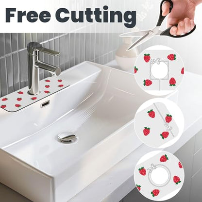 Strawberry Print Strawberries Kitchen Sink Splash Guard Faucet Mat Super Absorbent Fast Drying Mat Sink Gadgets-Fast Drying Pad Sink Mat For Kitchen Bathroom (15" X 5.5" ) - color: Strawberry