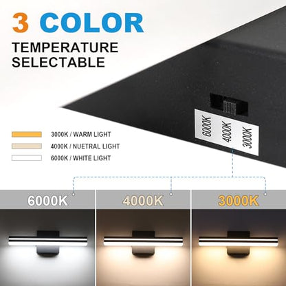 SineRise LED Modern Bathroom Vanity Light Fixtures (16-Inch, 3000K/4000K/6000K, Dimmable), Matte Black Modern Acrylic Bathroom Wall Lighting Fixtures Over Mirror - color: Matte Black, size: 16-Inch