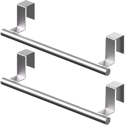 Over Cabinet Towel Bar, Cabinet Door Towel Holder, Over The Door Towel Rack, Kitchen Over Door Towel Holder, Stainless Steel Dish Towel Holder for Cabinet Door, Brushed, 2 Pack | Extended Anti-Slip Arm, EVA Scratch Guard Pads, No-Drill Install, Stainless