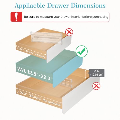 Vtopmart 4" Regular Upgrade Drawer Dividers for Clothes, 12.8"-22.3" 8 Pack | Expandable Dresser Drawer Organizer, Clear Separator, Baby Clothing, Underwear, Cosmetics, Toiletries Storage, Space Saving - size: Regular-4" without Inserts