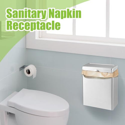 Tioncy 1 Pcs Sanitary Napkin Receptacle with 100 Feminine Hygiene Liner Bag Wall Mounted Tampon Holder for Bathroom Sanitary Napkin Disposal Bags Tampon Disposal Bin for Home Public Restrooms