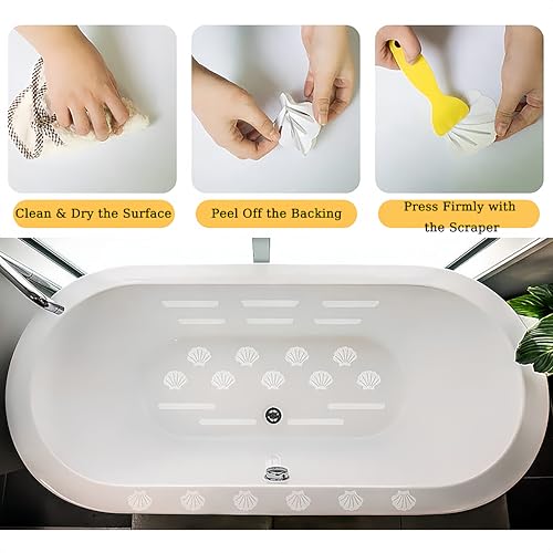 20 PCS Shell Shaped Bathtub Non Slip Stickers, Clear Cute Seashell Anti Slip Shower Treads with Premium Plastic Scraper, Waterproof No Residue Safety Grip Decals for Tub, Shower Floor