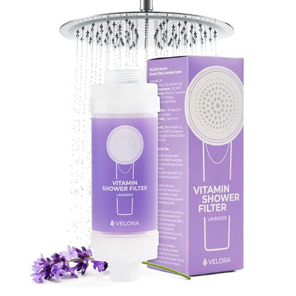 Vitamin C Shower Filter and Water Softener for Hard Water - Aromatherapy Shower Head Attachment - Universal Fit, No Tools - Reduces Dry, Itchy Skin and Nourish Hair - Lavender-Scented - style: Lavender