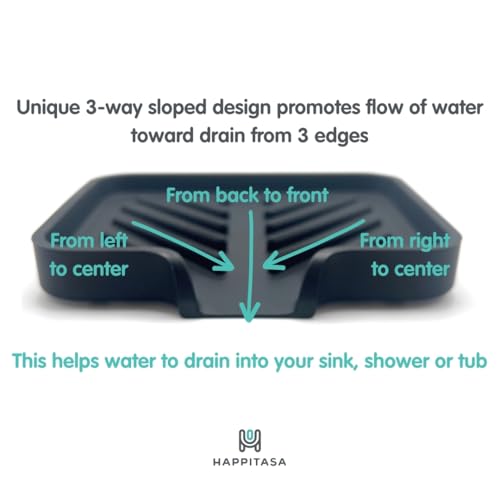 Silicone Soap Dish Tray and Sponge Holder with Drain Chute and Feet | 3-Way Sloped Design | Bathroom and Kitchen Sink Organizer Caddy (Black, 5"x4", 3.5 Ounces) - color: Black, size: 5"x4"