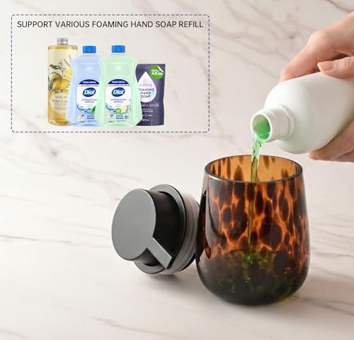 Marble Glass Foaming Hand Soap/Lotion Pump Dispenser, Refillable for Kitchen and Bathroom Countertop (Amber) - color: Amber Foaming