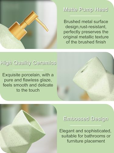 Ceramic Bathroom Accessories Set, 4-Piece Green Bathroom Set Complete with Soap Dispenser Set, Toothbrush Holder, Tumbler & Soap Dish – Bathroom Sets Accessories for Home, Apartment, Idea - color: Green