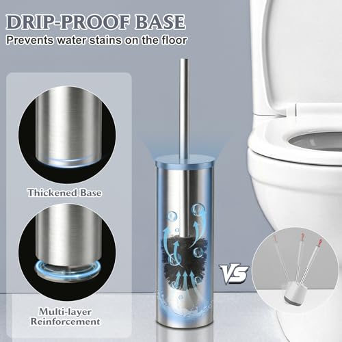 Toilet Brush and Holder Set,Stainless Steel Toilet Bowl Brush and Holder for Bathroom,Hidden Toilet Bowl Brush with 2 Heads,Heavy Duty Cleaner Brush with Removable Inner Bowl and Splash Protection - color: Silver-a2