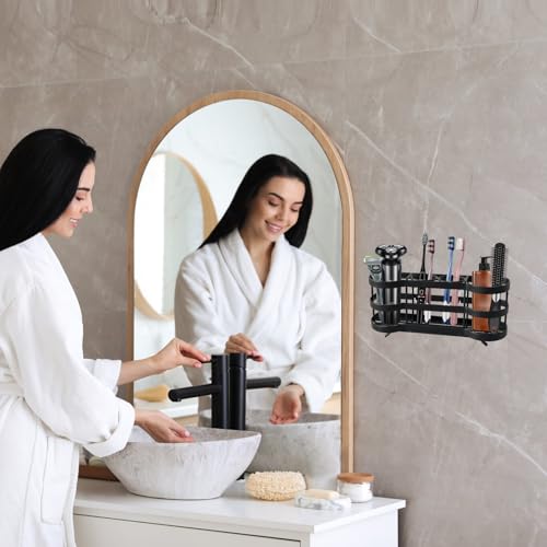 Wall Mount Toothbrush Holder, Black, Stainless Steel, 4 Slots | Self-Adhesive, Wallmount/Countertop, For Shower, Bathroom Organizer - color: Black Flat