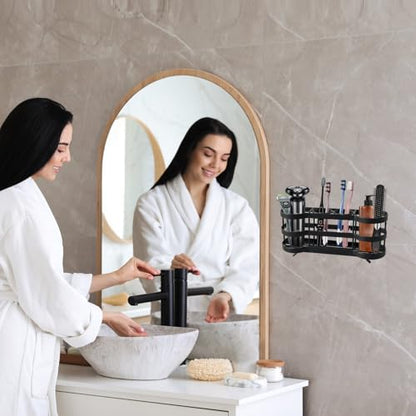 Wall Mount Toothbrush Holder, Black, Stainless Steel, 4 Slots | Self-Adhesive, Wallmount/Countertop, For Shower, Bathroom Organizer - color: Black Flat