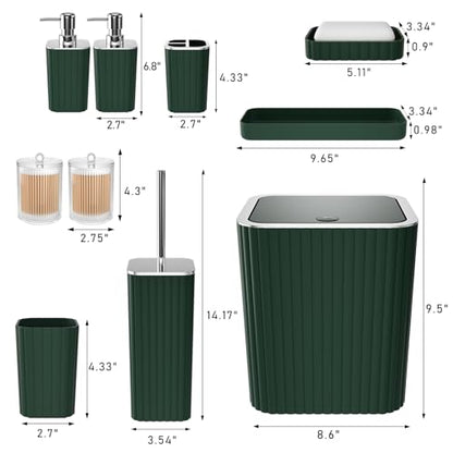 XLHOMO Bathroom Accessories Set - Gorgeous Green Bathroom Set, 10PC Green Bathroom Accessory Set, Bathroom Sets with Toilet Brush, Bathroom Trash Can - size: Bath Set, style: Dark Green&Silver