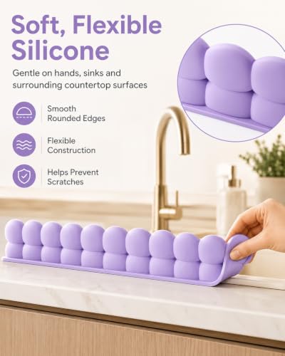 Silicone Sink Splash Guard with Suction Cups for Kitchen Faucet Area | Flexible Water Barrier for Bathroom Counters, Backsplash Edges, Tubs, Bathtubs and Countertop Splash Control(Matte White) - color: Matte White