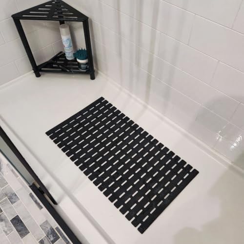 BEMISO Shower Mat Non Slip Bathtub Mat with Suction Cups and Drain Holes 27.5 x15.7 Inch Bath Mat for Tub & Shower.Easy Dry,Easy to Cut,Eco-Friendly - color: Black, size: 27.5 x 15.7 inches
