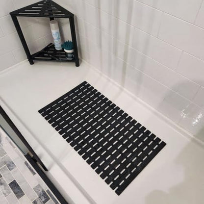 BEMISO Shower Mat Non Slip Bathtub Mat with Suction Cups and Drain Holes 27.5 x15.7 Inch Bath Mat for Tub & Shower.Easy Dry,Easy to Cut,Eco-Friendly - color: Black, size: 27.5 x 15.7 inches