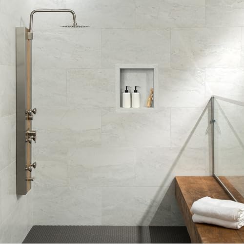 Palisade 17.5 in x 15.5 in Vinyl Shower Niche Polar Frost | Waterproof Shower Insert - color: Polar Frost