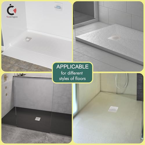 4 Inch Square Shower Floor Drain with Flange and Hair Strainer | SUS304 Stainless Steel, Anti-Clog, Brushed Nickel Shower Drain with Hair Catcher, Removable Grid Drain Cover, For Bathroom - color: Brushed Nickel