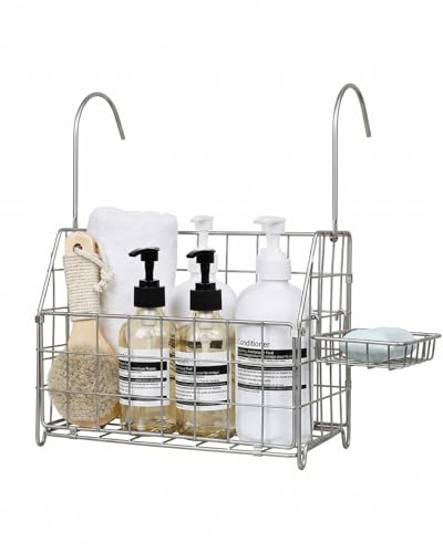 Large Rustproof Shower Caddy Hanging, 304 Stainless Steel Hanging Shower Organizer Basket for Bathroom & Bathtub, Over the Rod Shower Rack for Shampoo, Conditioner, Soap & Bath Accessories(Silver) - color: Silver