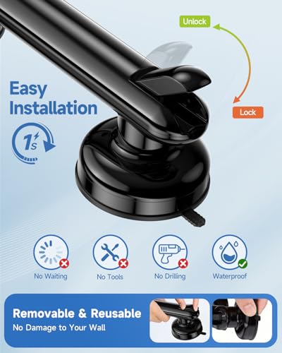 Suction Shower Handle, 2 Pack Grab Bars for Shower and Bathroom, Removable Safety Grip No Drilling & Waterproof, Heavy Duty Suction Cup Bath Handrails Grab Bars for Bathtubs, 11 inch - Black - color: Black