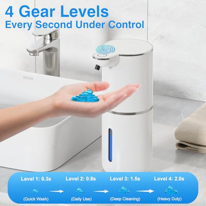 Automatic Touchless Soap Dispenser, 380ml Large Capacity, 4 Adjustable Levels, Wall Mount or Countertop, IPX5 Waterproof, USB-C Rechargeable, for Bathroom & Kitchen