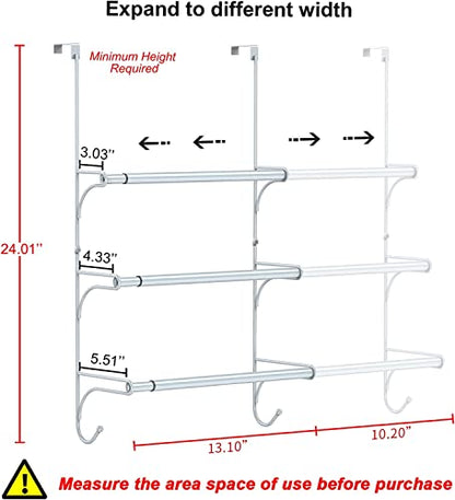 Auledio Adjustable Over The Door Triple Towel Rack with Hooks,Silver - color: Silver